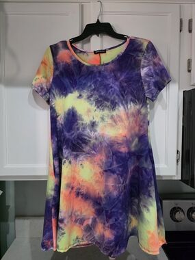 HEIMISH USA Tie-Dye Mini Dress - Purple, Neon Orange & Yellow Size Small NWOT